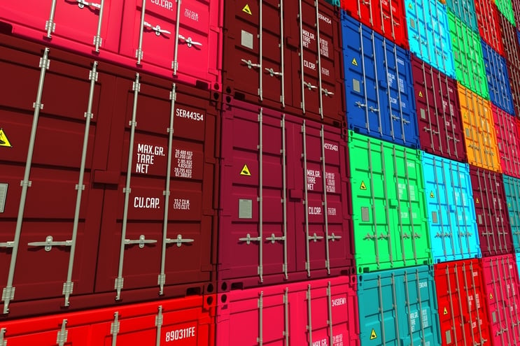 Stacked Colorful Cargo Containers.  Industrial and Transportation Background..jpg