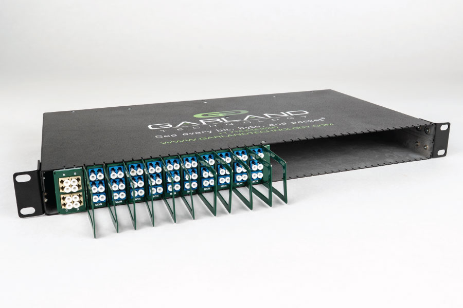Garland Technology FMC-1U passive fiber modular chassis with LC fiber TAP modules